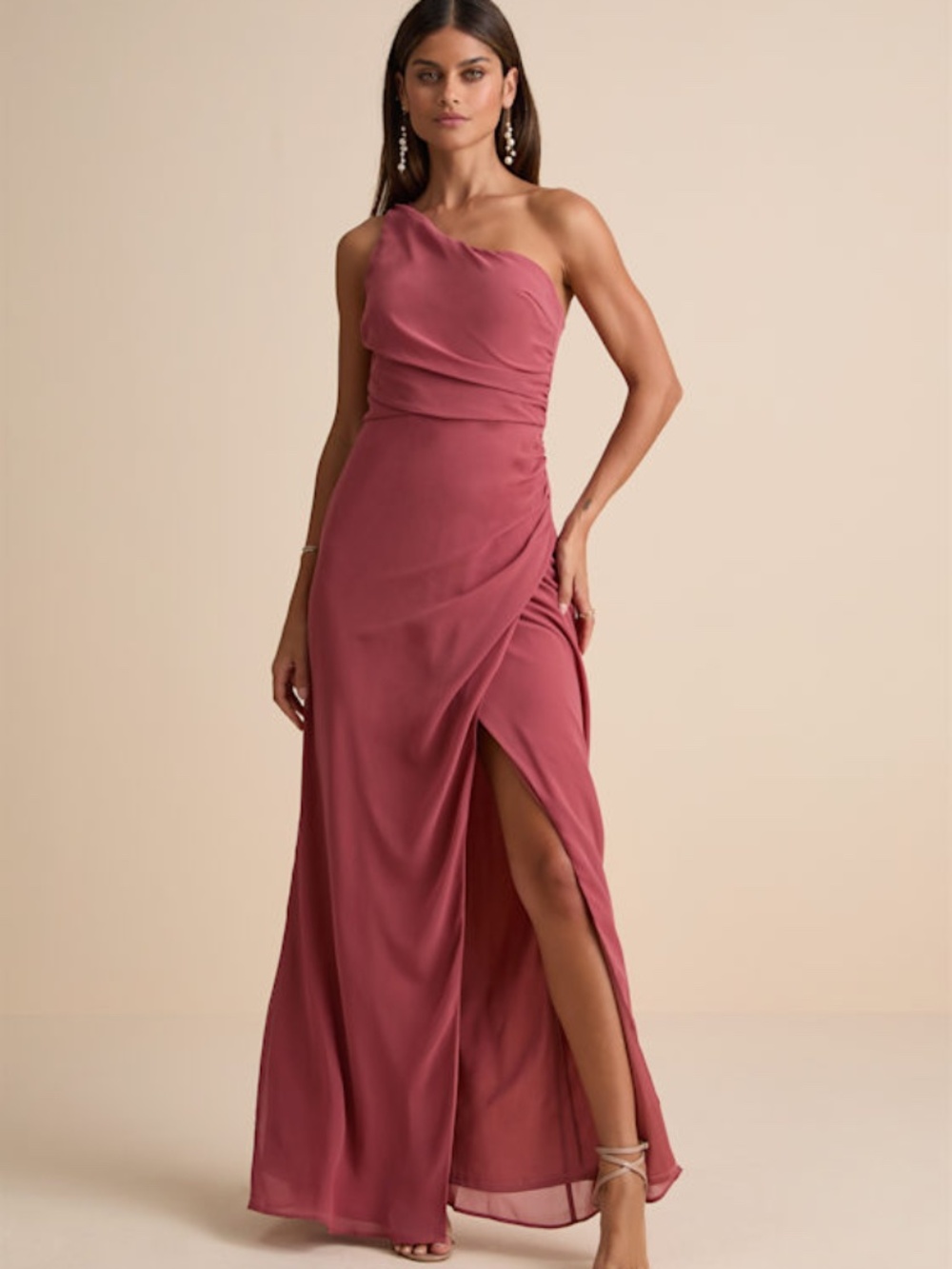 Lulus Adeline Rusty Rose One-shoulder Scarf Maxi Dress Pink - Size XL